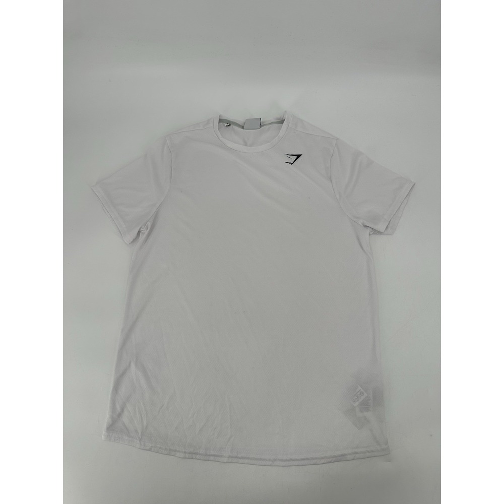 Gymshark Shirt Logo Gym Workout Training Short Sleeve White Stretch Men's Sz S